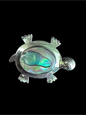 Alpaca Mexico Turtle Brooch with Iridescent Abalone Inlay